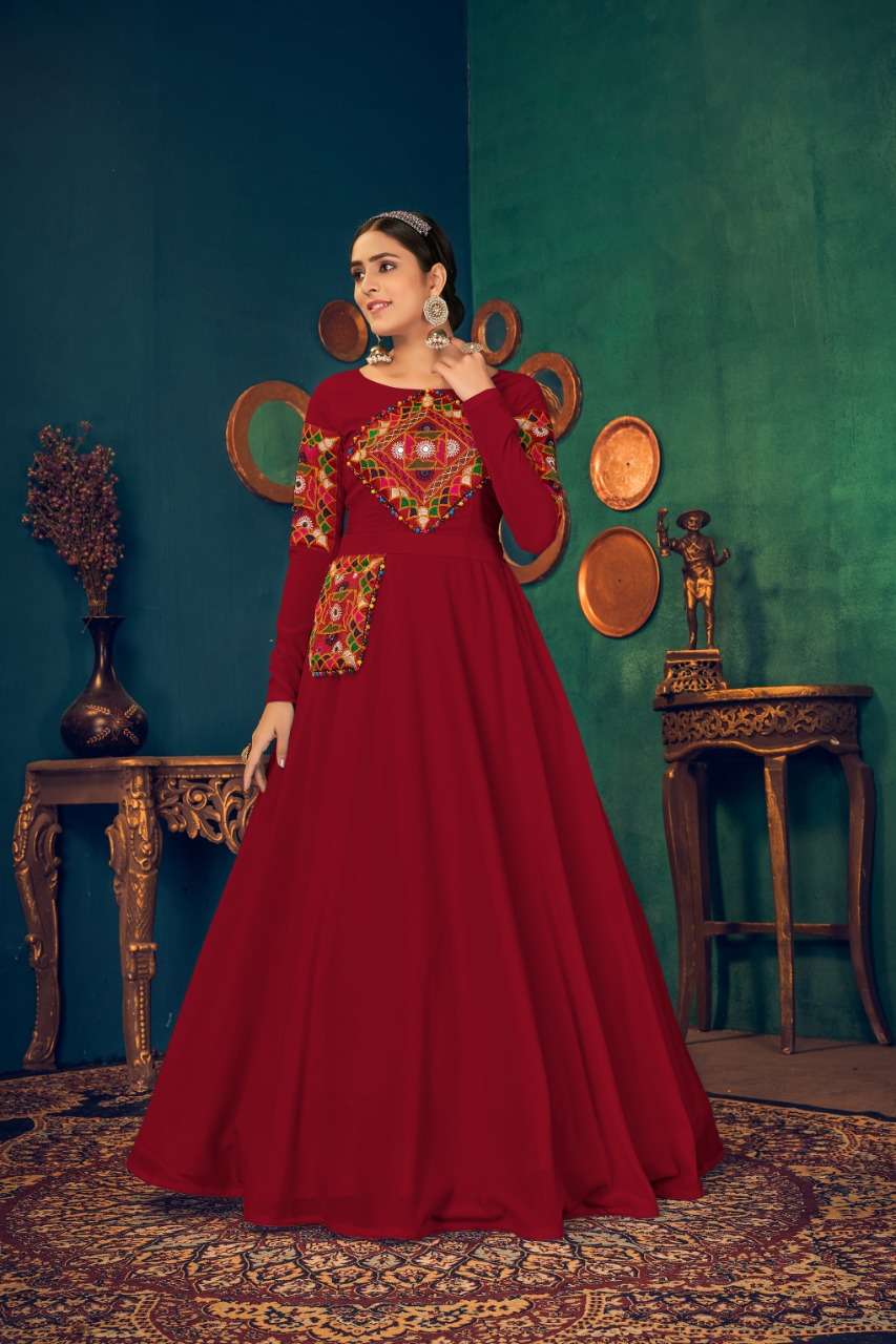 S3forever-Flory Vol-17-Georgette-Embroidery-Real-Mirror-Pearl-Work-Long-Gown-Kurti-Waist-Belt-Pocket-08